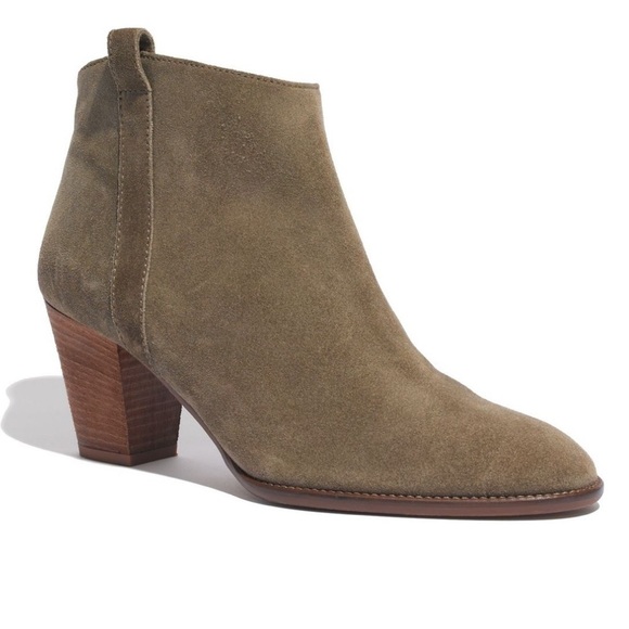 Madewell 1937 Billie Boot Ankle Zip Up Sz 9 Olive Green Suede Chunky Heel - Picture 1 of 13